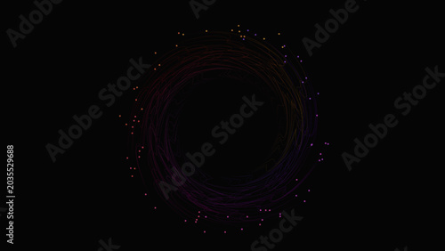 Tableau sur toile Abstract gradient spiral background with scattered particles and flowing orbital lines