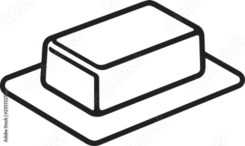 Tableau sur toile A simple line drawing illustration of a butter pat on a dish, evoking a sense of domesticity and culinary simplicity