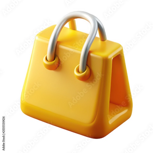 Yellow shopping bag with red handles, 3 d retail