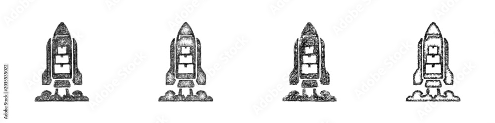 Fototapeta premium Sketch black and white cargo rocket icon design set