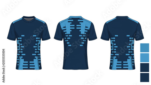 Blue sports jersey mockup for soccer or football team with front and back views