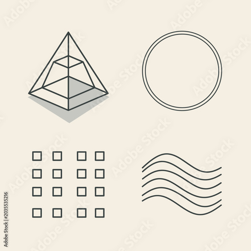 Assorted geometric design elements and abstract shapes set.