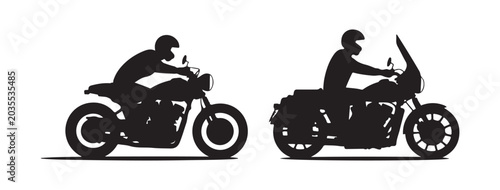 Tableau sur toile Two motorcycle riders in black silhouette, one on a sport bike and one on a crui