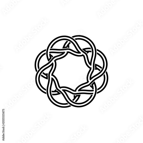 Black Celtic style knot circular interlaced symbol.