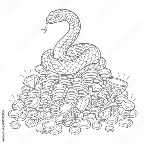 Obraz na plátně Snake on a pile money.