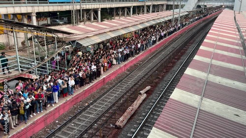 Crowded Railway Platform at Andheri Station Mumbai During Rush Hour
