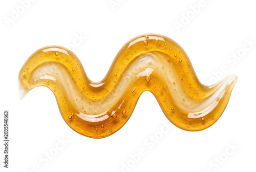 Amber honey gel smudge wavy golden cosmetic liquid swirl drop. Isolated on transparent background, png
