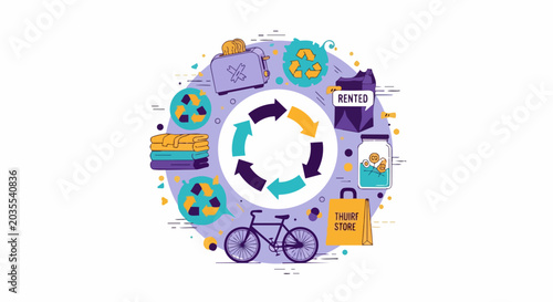 Circular Economy Vector Concept with Sustainability Icons for Recycling, Reuse, Repair, and Sharing