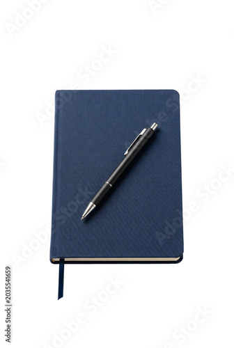 Notebook and pen on white background for note-taking or journaling