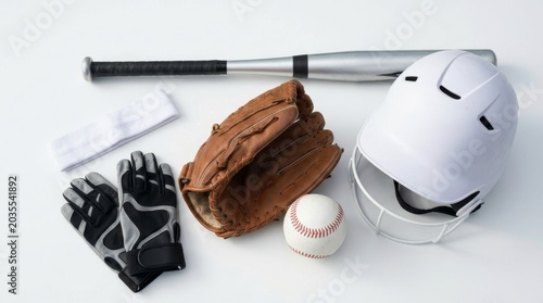 Baseball equipment displayed on a clean surface for an upcoming game day