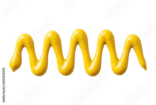 Wavy yellow mustard sauce squirt zigzag cream drizzle condiment. Isolated on transparent background, png