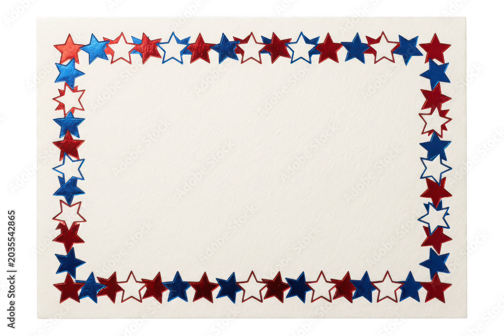 Fototapeta premium Red and blue star border frame isolated on transparent background