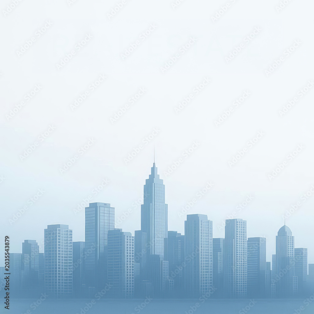 Fototapeta premium Modern Real Estate Background with City Skyline Silhouette – Corporate Blue Gradient Business Design 