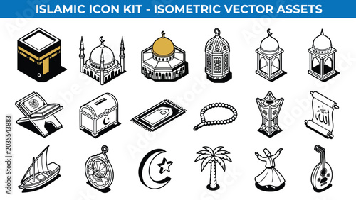 Isometric Islamic Vector Asset Kit for Ramadan Mubarak and Eid Al Fitr Digital Marketing Campaigns Festive Website Banners and Religious Educational Mobile Software Interfaces