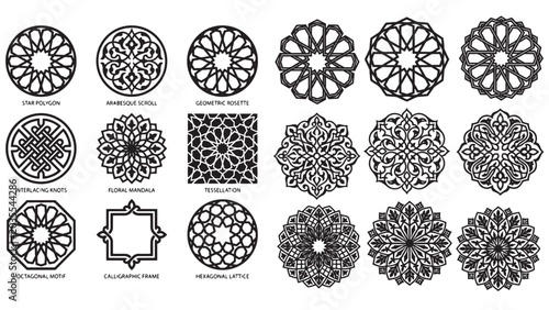 Islamic Geometric Ornaments for Traditional Ramadan and Eid Cultural Celebrations Festive Greeting Cards Background and Spiritual Event Graphic Material Surface Pattern Decor