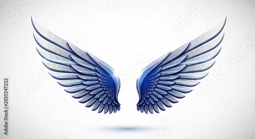Bild auf Leinwand Majestic Blue Angel Wings Spread Open Isolated on White Background