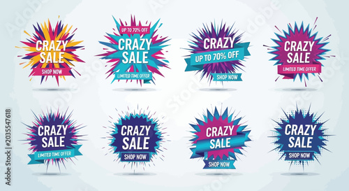 Tableau sur toile Crazy Sale Burst Labels - Discount Offers, Shopping and Promotion Icons