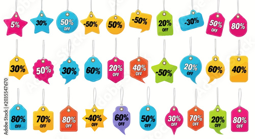 Bild auf Leinwand Colorful Sale Discount Tags - Percentage Off Labels for Retail and Shopping
