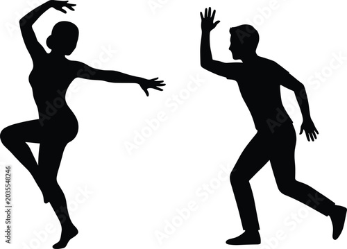 Quadro em tela Modern Dance Performers Silhouette Vector Illustration Featuring Graceful Artist