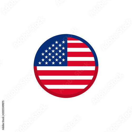 Circular American flag button icon for patriotic design.