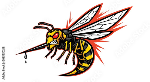 Bild auf Leinwand Aggressive Wasp Insect Illustration with Stinger and Red Energy Burst