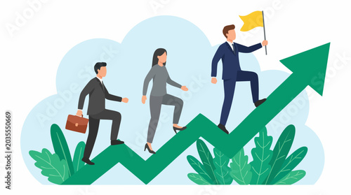 Fotografija Business team climbing upward growth arrow to achieve success and reach goals