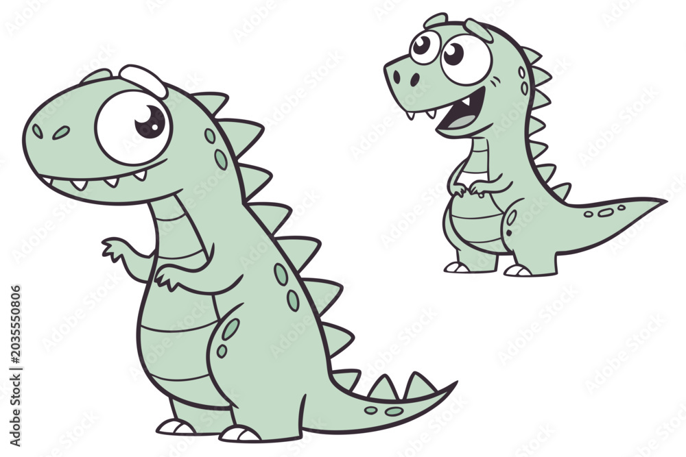 Obraz premium Two cartoon dinosaurs standing side by side