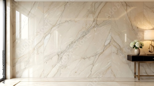 Luxury Modern Interior with Polished Marble Wall and Elegant Console Table