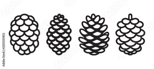 Bild auf Leinwand Set of four black outline pine cone icons isolated on transparent background design element