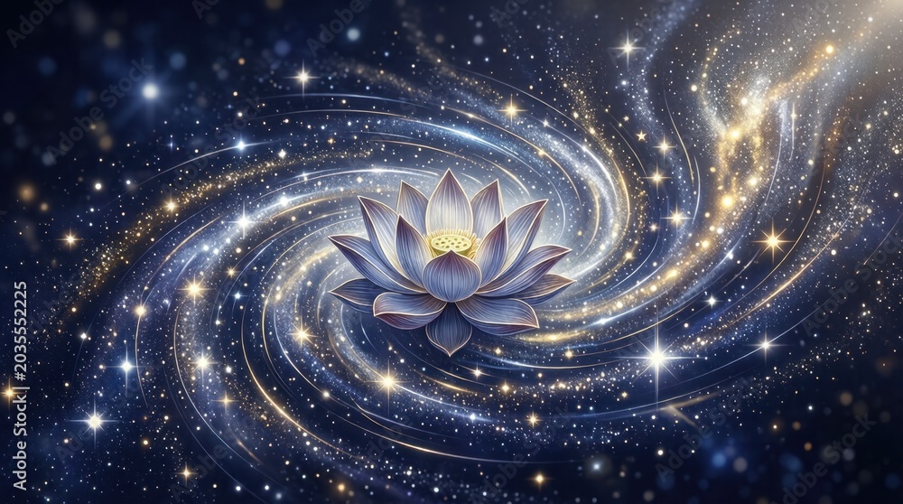 Obraz premium Cosmic swirls embrace a glowing lotus flower