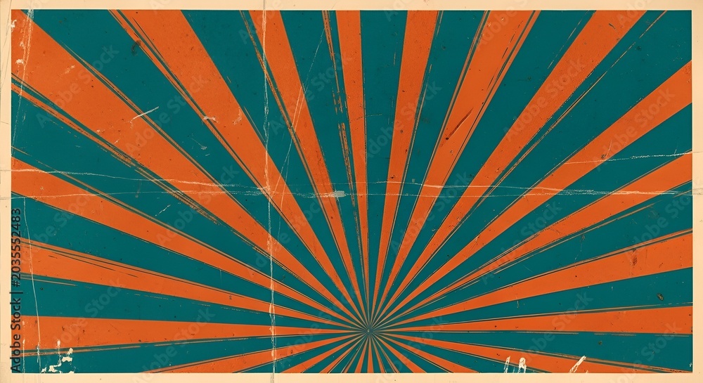 Retro Sunburst Background: Orange and Teal Rays, Textured