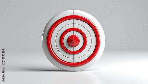Circular target with red bullseye and concentric rings, representing a goal or objective in a neutral studio setting