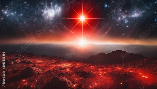 A Vast Starfield With One Massive Glowing Red Giant Star Cinematic Theme Hdr Vibrant