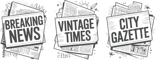 Three newspaper headlines breaking news vintage times city gazette in style