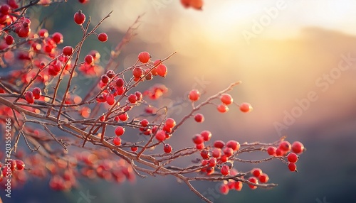 Red Berry Branches In Soft Light Artistic Spring Composition