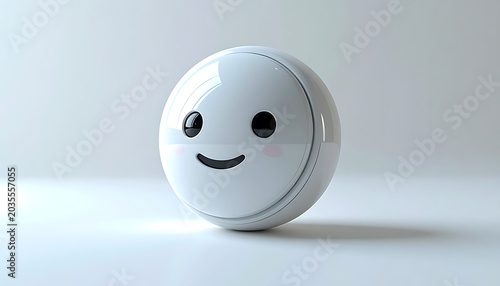 Cute, smiling white pill with happy face, round shape, representing health, wellness, and simple medicine, soft light and shadow.