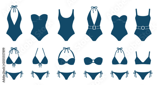 Bild auf Leinwand Bikini day celebration various swimsuit silhouettes isolated on transparent back