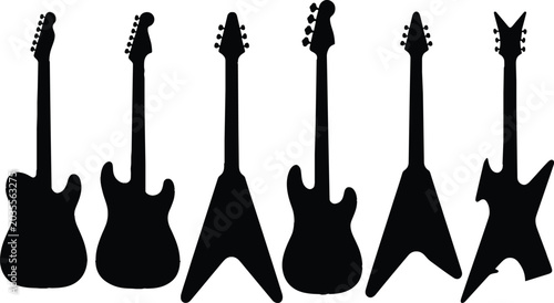 Canvastavla Black silhouette shapes of musical instruments variety including rock metal flyi