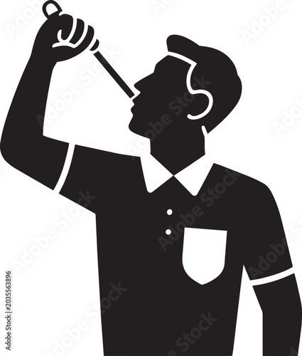 Tableau sur toile Man with whistle at mouth referee concept illustration, profile view, wearing co