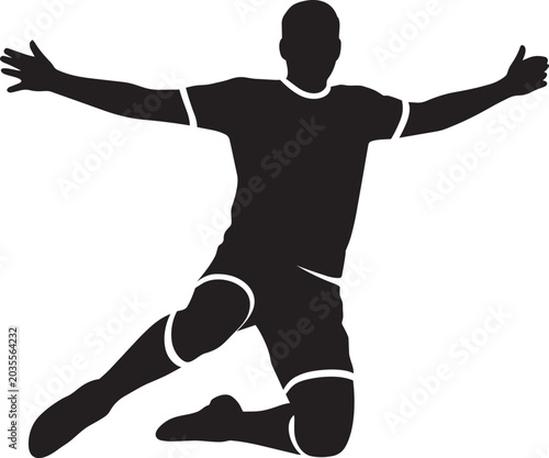 Quadro su tela Silhouette of a male athlete in motion with arms outstretched, wearing sportswea