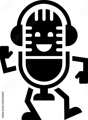Foto A cheerful robot with headphones and microphone ready to entertain you