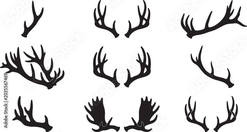 Photos Collection of diverse deer antlers in black and white silhouettes also transpare