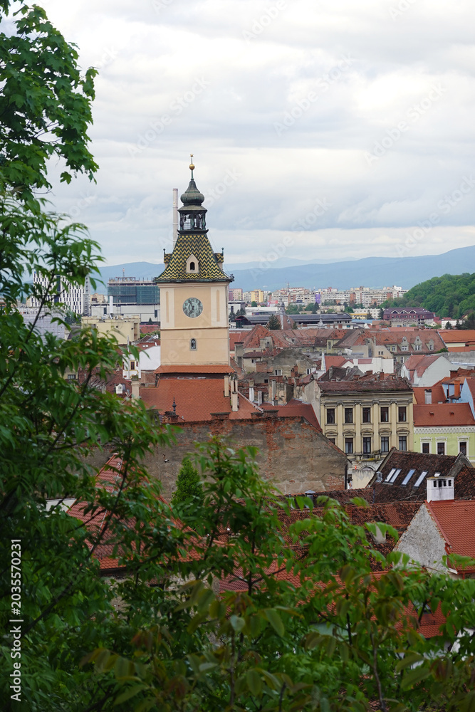Obraz premium Panorama of old town in Brasov, Romania