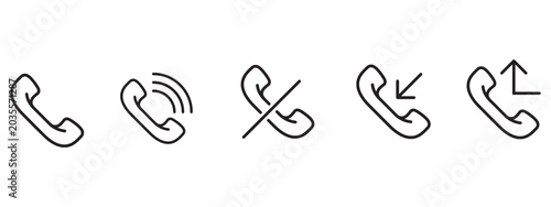 Telecommunication Icon Set - Phone Call, Incoming, Outgoing, Missed Call, and Mute Symbols for Contact Interface Design