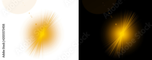 Fotografie Vibrant yellow light burst with rays on white and black backgrounds for design i