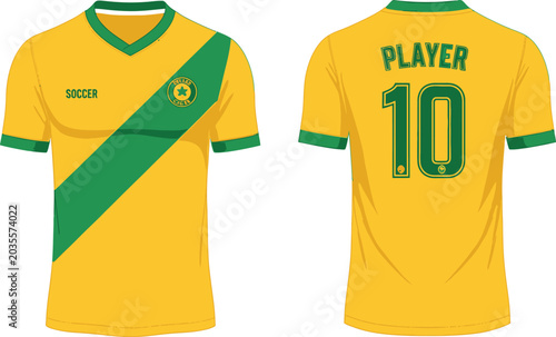 Soccer jersey design mockup front and back view isolated on transparent background
