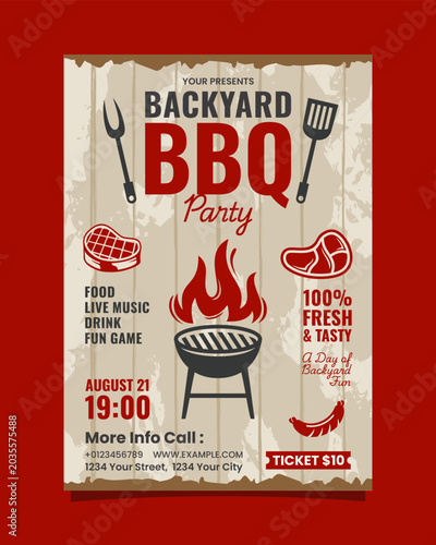 Backyard bbq party flyer editable template