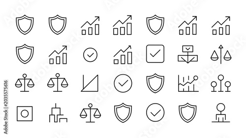 Minimalist line art shield secure growth vector icons – Great for insurance marketing, business continuity planning, or privacy policies.