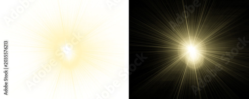 Φωτογραφία Two bright light burst effects on white and black backgrounds for design isolate