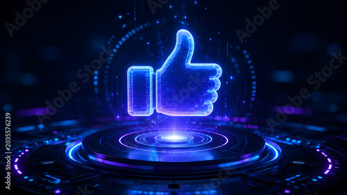 Futuristic Holographic Thumbs Up Social Media Concept